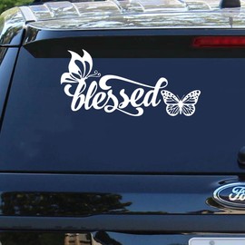 Blessed Butterfly Inspirational Car Decal - Uplifting Auto Sticker for Gratitude and Positivity -AC011 (White)