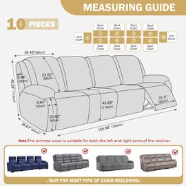 vctops Diamond Recliner Sofa Covers 10-Pieces Stretch Large RV Couch Covers for 4 Seats Reclining Slipcovers Soft Solid Furniture Protector (Light Coffee,4 Seat)