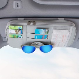 Kartisen Car Sun Visor Organizer, Auto Interior Accessories Pocket Organizer - Car Truck SUV Storage Pouch Holder, with Multi-Pocket Net Zipper (Gray)