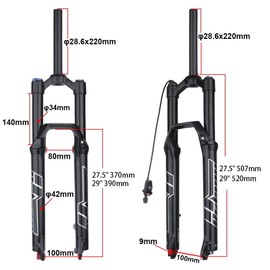 BOLANY 27.5/29inch MTB Air Fork 140mm Travel Bike Suspension Fork 34mm Stanchions Bike Front Fork with Damping Rebound Adjustment 28.6mm Threadless Steerer
