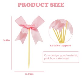 12pcs Bow Birthday Decorations, Bow Cupcake Toppers Decor, Pink Bow Birthday Decorations, Bow Themed Party Decorations Bow Birthday Party for Bachelorette Parties, Birthdays and Bridal Showers