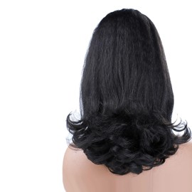 Nature Black Drawstring Ponytail For Women Yaki Straight Ponytail Extensions Tail Warped Pony Tail Extensions Natural Black Synthetic Bun Women's Hair Piece (Black, One size)