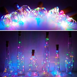 Wine Bottle String Lights with Cork,18 Pack 20 LED 2M Battery Operated Mini Silver Copper Wire Fairy Lights for DIY Party Wedding Table Centerpieces Decor (Colorful)