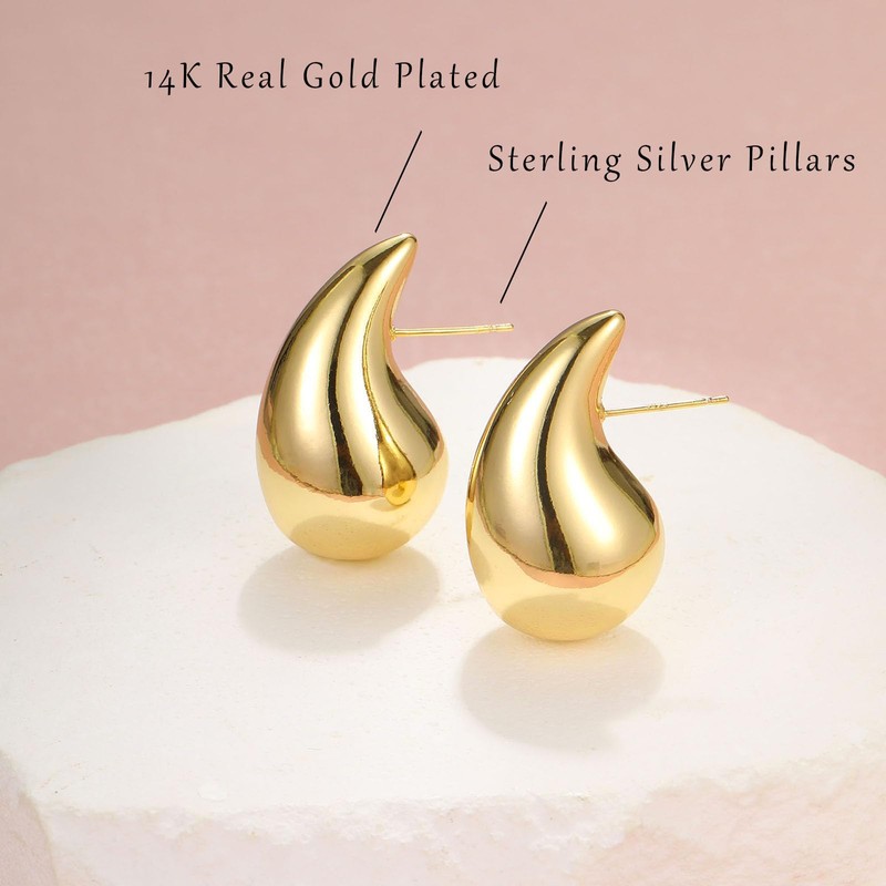 Chunky Gold Hoop Earrings Set for Women, 3 Pairs 14K