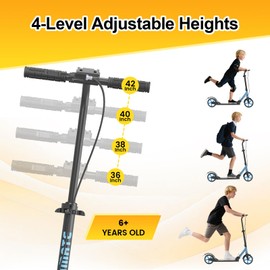 SIMATE Kick Scooter for Kids Teens & Adults, 4 Adjustable Heights, 8IN All Terrain Big Wheels, Dual Brakes & Dual Suspension, Foldable and Lightweight, Gifts for Girls Boys