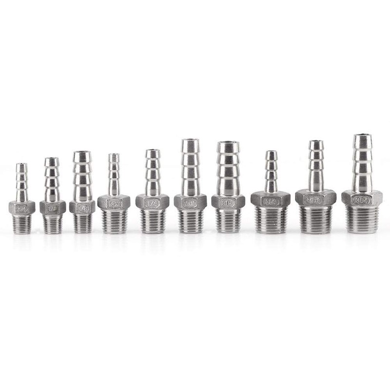 Hose Connector Ribbed Male Thread Stainless Steel SS304 55° BSPT
