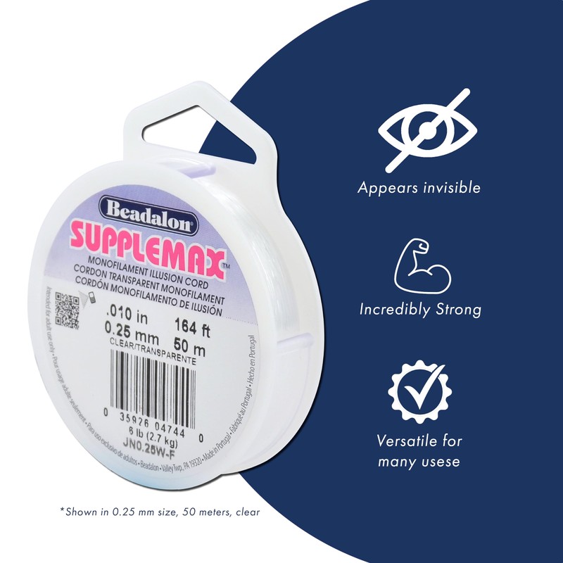 Beadalon SuppleMax Illusion Beading Cord, 0.40 mm / 0.016 in,