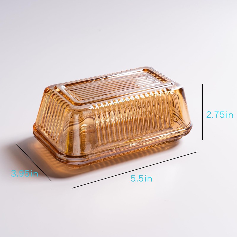 Champagne Color Glass Butter Dish with Lid for Kitchen Countertop,Covered