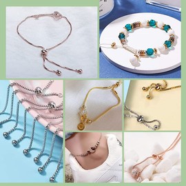 PH PandaHall 18K Gold Stopper Beads, 60pcs Silicone Slider Beads Brass Rubber Beads Adjustable Round Beads Positioning Spacer Beads for DIY Jewelry Bracelet Necklace Making, 4/6/7mm