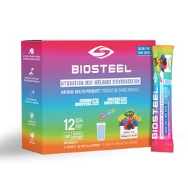 BioSteel Hydration Mix, Great Tasting Hydration with Zero Sugar, and No Artificial Flavours or Preservatives, Rainbow Twist Flavour, 12 Single Serving Packets