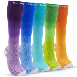 DOVAVA Women's Compression Stockings, 5 Pairs, 15-25 mmHg, Thrombosis Stockings for Nurses, Recovery, Medical Marathon, Colourful A