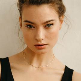 LOYATA 14K Gold Plated Choker Delicate Handmade Dainty Engrave Paperclip Chain Choker Necklace for Womem