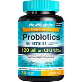 NewRhythm Probiotics 120 Billion CFU 36 Strains, 3-in-1 Probiotics for Digest...