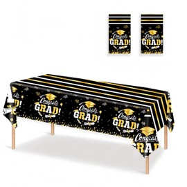 OQOQ Graduation Decorations 2025 Tablecloth (Black,2 Packs) - 54x108 Inches 2025 Graduation Congrats Party Decorations Plastic Table Cloth Disposable Table Cover