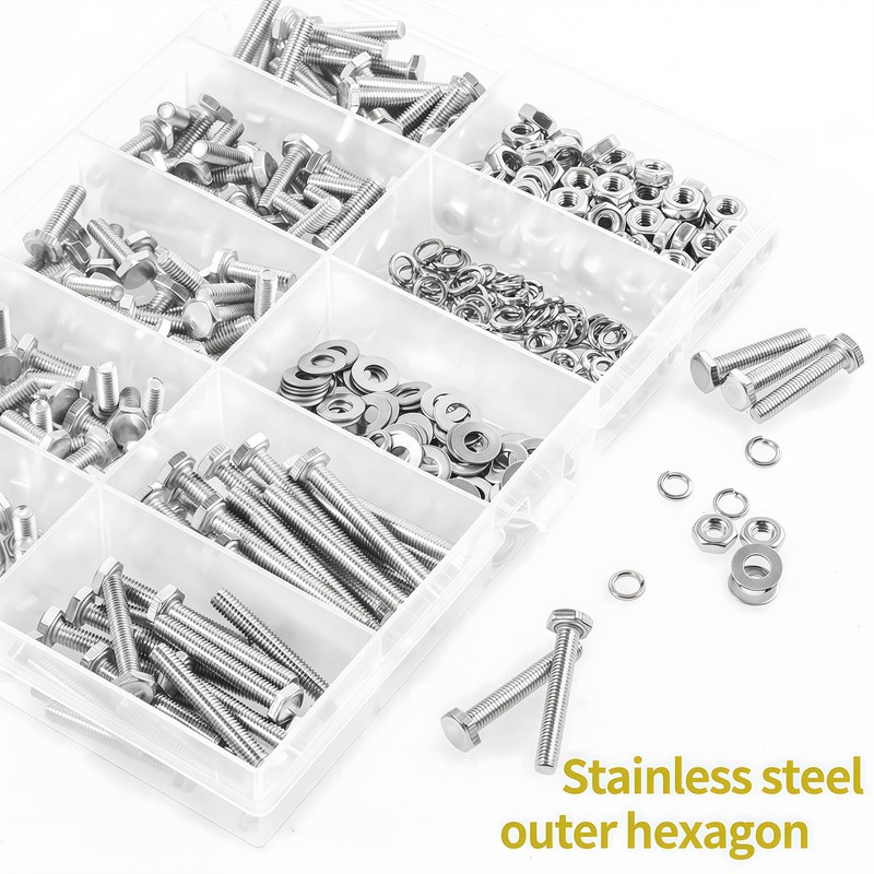 Zmbroll M3 Hex Head Bolts 490Pcs Metric Heavy Duty Hex