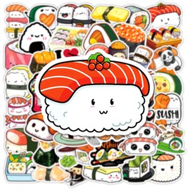 Sushi Stickers, 50Pcs Japanese Sushi Sticker, Cute Food Stickers Vinyl Waterproof Decals for Girls Boys Kids Water Bottle Laptop Decor Party Favors Birthday Gifts (White)