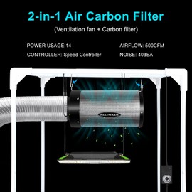 MELONFARM 4 inch Air Carbon Filter Smelliness Control with Australia Virgin Charcoal, Built-in 14cm Fan Low Nois and Speed Controller, Smelliness Scrubber for Inline Duct Fan, Grow Tent 4" x 12.6"