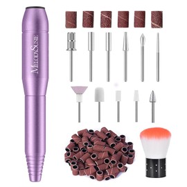 MelodySusie Electric Nail Drill Machine 11 in 1 Kit,PC120I Portable Electric Nail File Efile Set for Acrylic Gel Nails, Manicure Pedicure Tool with Nail Drill Bits Sanding Bands Dust Brush, Purple