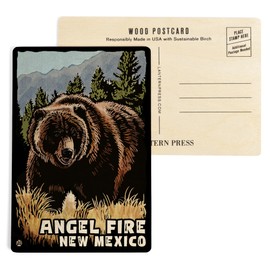 Angel Fire, New Mexico, Grizzly Bear, Scratchboard (4x6 Birch Wood Postcards, 2-Pack Stationary, Rustic Home Wall Decor)