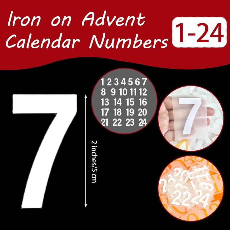 24 Pieces Advent Calendar Numbers Iron on Countdown Numbers Heat