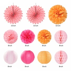 Hot-Pink Orange Fall Birthday Party-Decorations - 21pcs Autumn Women Peach Happy Banner,Girls Groovy Paper Streamers Lanterns Honeycomb,Tissue Flowers Pom Poms Fan, Boho Garland Room Decor