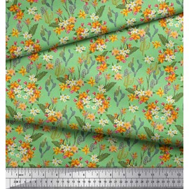 Soimoi Viscose Chiffon Fabric Cactus,Leaves & Tropical Flower Floral Print Fabric by The Yard 42 Inch Wide