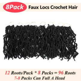 Faux Locs 12 Inch 8 Packs Locs Crochet Hair For Black Women New Soft Locs Curly Wavy Pre-Looped Crochet Hair Crochet Faux Locs Goddess Faux Locs synthetic Hair Extensions (12Inch, 1B)