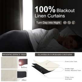 Extra Long Pleated Black Out Curtains 108 Inches Long for Living Room, Boho Cream Natural Linen Blend Patio Door Curtain with Track Back Tab 2 Panels Set Insulated Privacy Window Drapes 9 FT Length