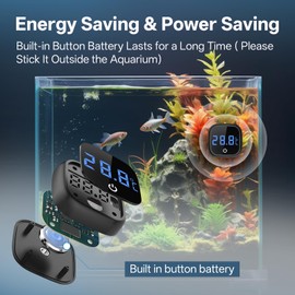 2 PCS Digital Thermometer for Aquariums, 0.1℃ High-Precision, LED Display, Touch Screen, Energy-Saving Stick-on Fish Tank Thermometer for Turtles, Reptiles, Black
