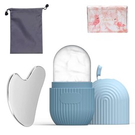 Set de rodillo de silicona y raspador de acero inoxidable con bolsa de almacenamiento - Kit facial reutilizable de 2 piezas para masaje manual,...    