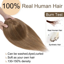 SEGO Hair Toppers for Women Real Human Hair No Bangs 130% Density 10 * 12CM Silk Base 100% Remy Human Hair Clip in Top Wiglet Hair Pieces for Thinning Hair /18 Inch Light Brown