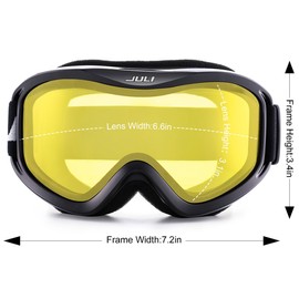 JULI Ski Goggle/Snow Snowboard Goggles for Men, Women & Youth - 100% UV Protection Anti-fog Dual Lens(Black Frame+57% VLT Lemon Yellow Len)