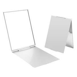 Pluzmecalm 2Pcs 3.34 × 1.99 Inches Silver Ultra Slim Pocket Makeup, Mirror Mini Travel Mirrors for Purse Aluminum,Portable Folding Mirror for Travel Daily Work Business
