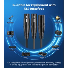 Tisino XLR Y-Splitter Cable, Dual Female XLR to Male XLR Mic Combiner Y Cord Balanced Microphone Adapter Patch Cable (3 Pin 2 Female to 1 Male)-10 Feet