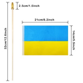 QQSD Ukraine Small Flag Ukrainian Stick Mini Hand Held Flags - Solid Wooden Pole with Spear Top, 12 Pack