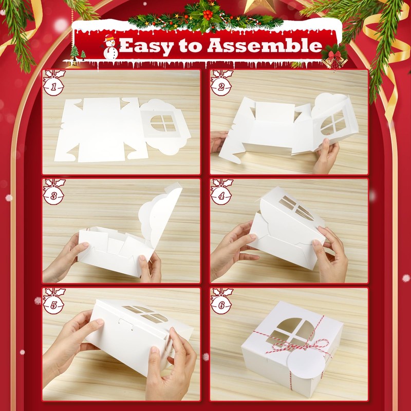 COTOPHER 18Pcs Christmas Cookie Boxes with Window, 6x6x3 inch White