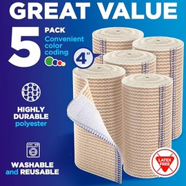 Mighty-X- Vendaje elástico premium - 10 cm (paquete de 5) - Compresión fuerte - Vendajes reutilizables autocerrables para piernas y brazos - Vendaje p
