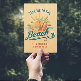 Sea Bright, New Jersey, Take me to the Beach, Beach Scene (4x6 Birch Wood Postcards, 2-Pack Stationary, Rustic Home Wall Decor)