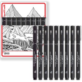 uni-ball PIN Fineliners | Black Fine Tipped Writing Pens | Water & Fade Resistant Ink | Ideal for Sketching, Scrapbooking, Outlining, Art, Technical Drawing | In Gift Box (Pack of 9, Mixed)