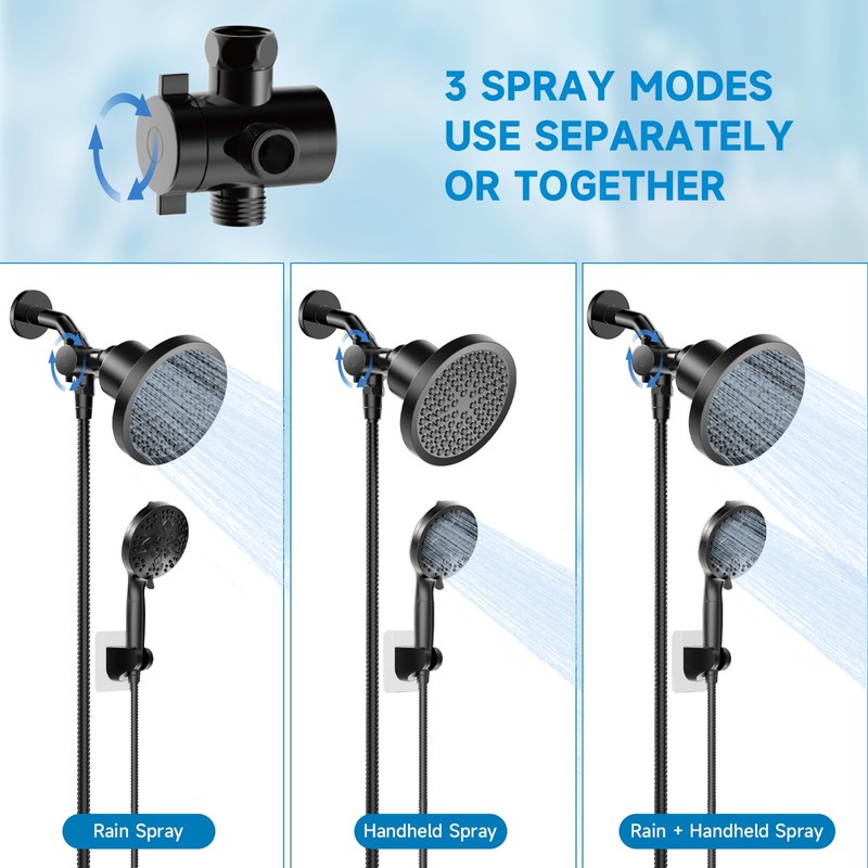 Shower Heads With Handheld Spray Combo,6" High Pressure Rain Shower