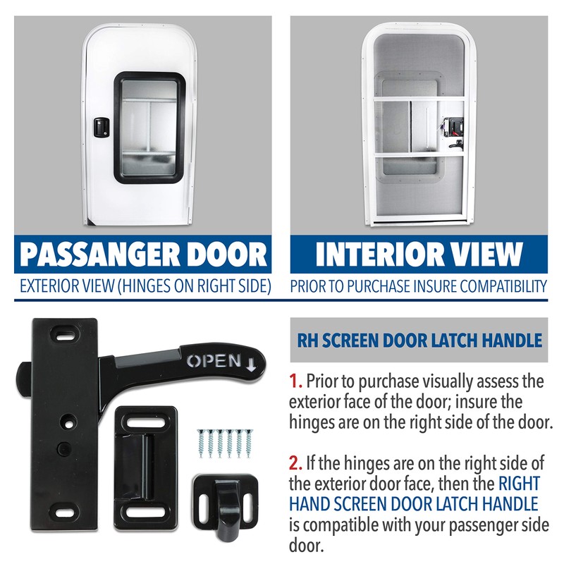 Leisure Coachworks RV- Screen Door Latch Right Hand Handle Kit