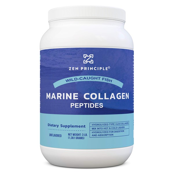 EXTRA LARGE 3 lb. Marine Collagen Peptides Powder. Wild-Caught Fish, Non-GMO. Supports Healthy Skin, Hair, Joints and Bones. Hydrolyzed Type 1 & 3 Protein. Amino Acids, Unflavored, Easy to Mix.