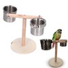 Bird Perch Stand Wooden Parrots Stand with Stainless Steel Feeding