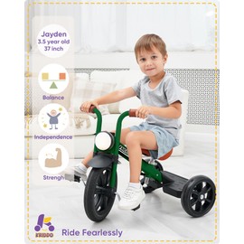 KRIDDO Kids Tricycles Age 2 Years to 5 Years, 12 Inch Puncture Free Rubber Wheel w Front Light, Adjustable Seat Height, Gift Toddler Tricycles for 2-5 Year Olds, Trikes for Toddlers, Green