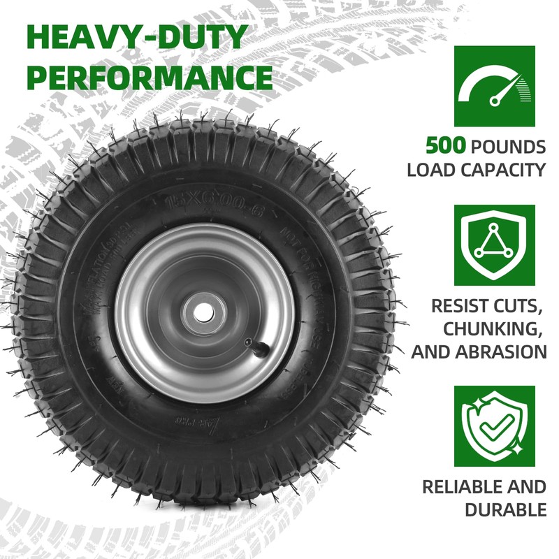 AR-PRO (2-Pack) 15x6.00-6" Tire and Wheel Assemblies, 4-Ply Tubeless Front