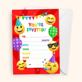 Kirsten McMillan 32 Emoji Birthday Party Invitations for Kids with Envelopes - Pack of 32 Emoji Party Invites for Girls & Boys - Designed and Printed in the UK