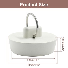Auvotuis 2Pcs Rubber Drain Stopper Fits 1-1/2 Inch to 1-5/8 Inch, Bathtub Drain Plug with Hanging Ring, Rubber Sink Stopper Drain Plug for Bathtub, Kitchen and Bathroom (White)