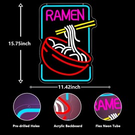 Ramen Neon Sign, Anime Japanese Led Lights for Wall Decor Noodle Neon Signs for Restaurant Ramen Shop Store Kitchen Home Bar Cafe Dinning Room USB Powered(15.8"*11.4")