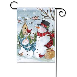Studio M Double Sided Christmas Holiday Outdoor Flag for Landscaping, Gardens, and Yards, Standard 13 x 18 Inch Fade Resistant Solar Silk Polyester Red White Blue Snowmen With Cardinal Birds