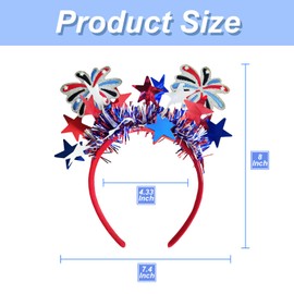 4th of July Headband for Women Patriotic Headband Independence Day Hair Accessories Red White Blue Headbands Fireworks Hair Decoration